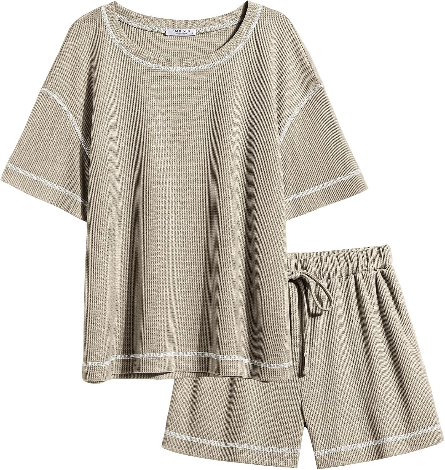 Ekouaer Lounge Sets, Special Waffle Knit Pajama Set for Women, Innovative 2 Piec...