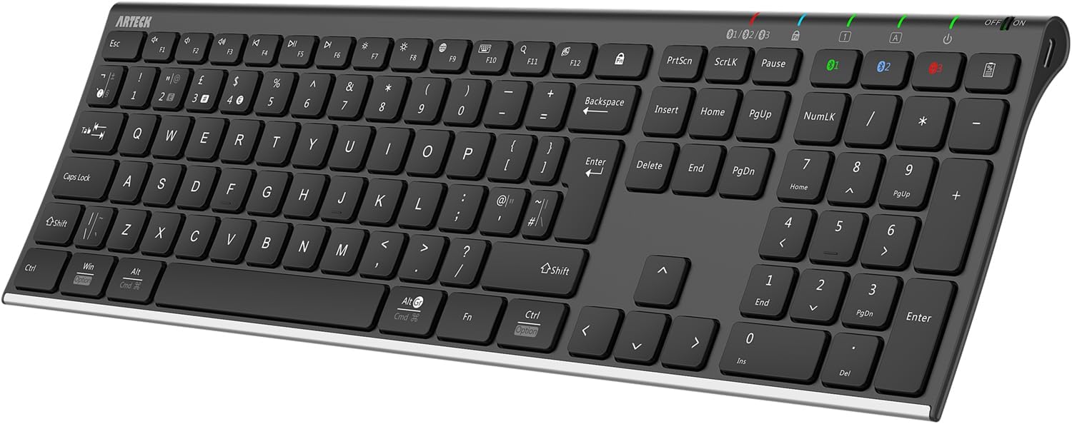 Arteck Universal Bluetooth Keyboard Stainless Steel Full Size UK Layout Wireless...