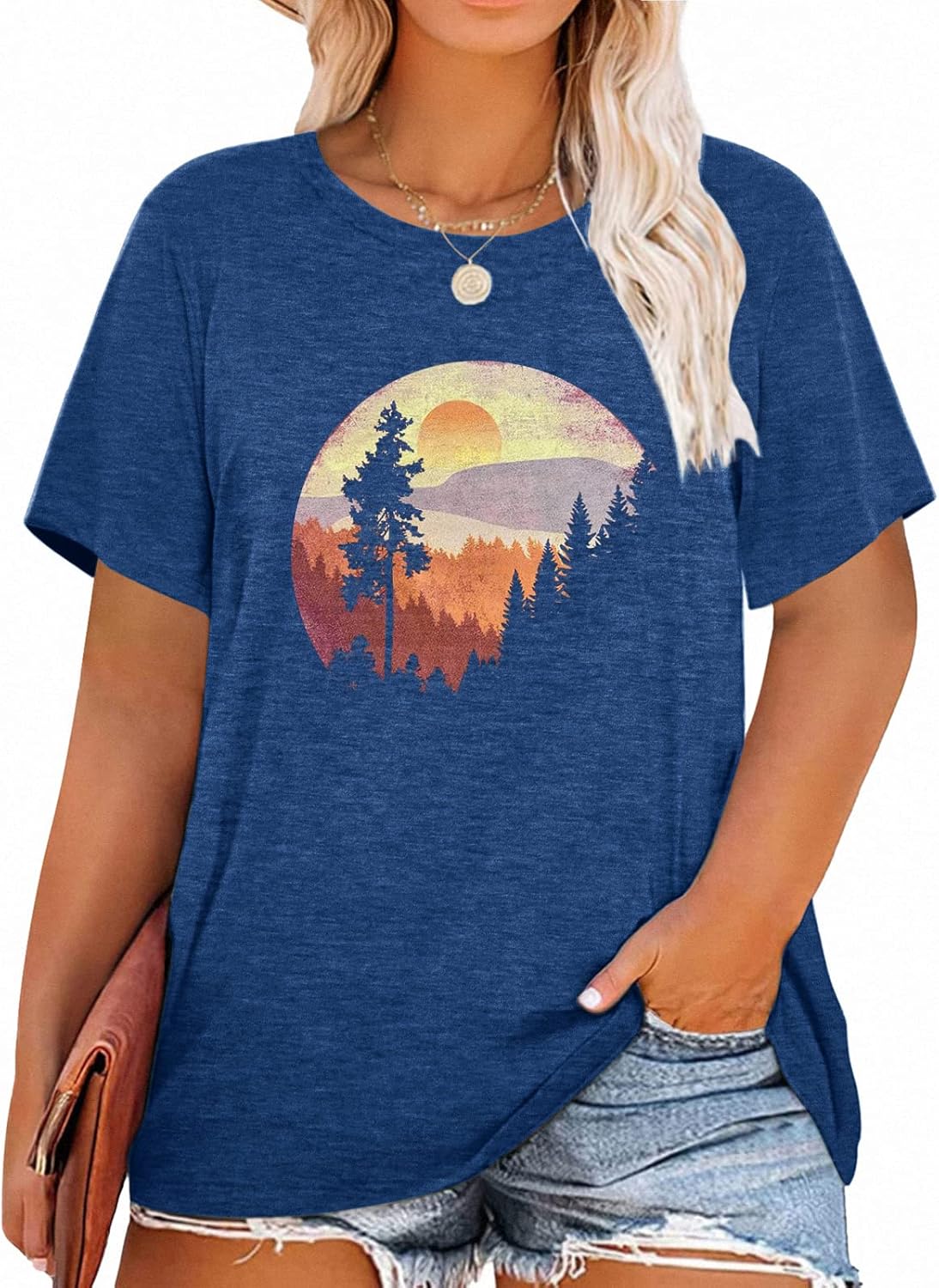Plus Size Tops for Women, Special Graphic Shirt Sunrise Sunset T-Shirt, Unique F...