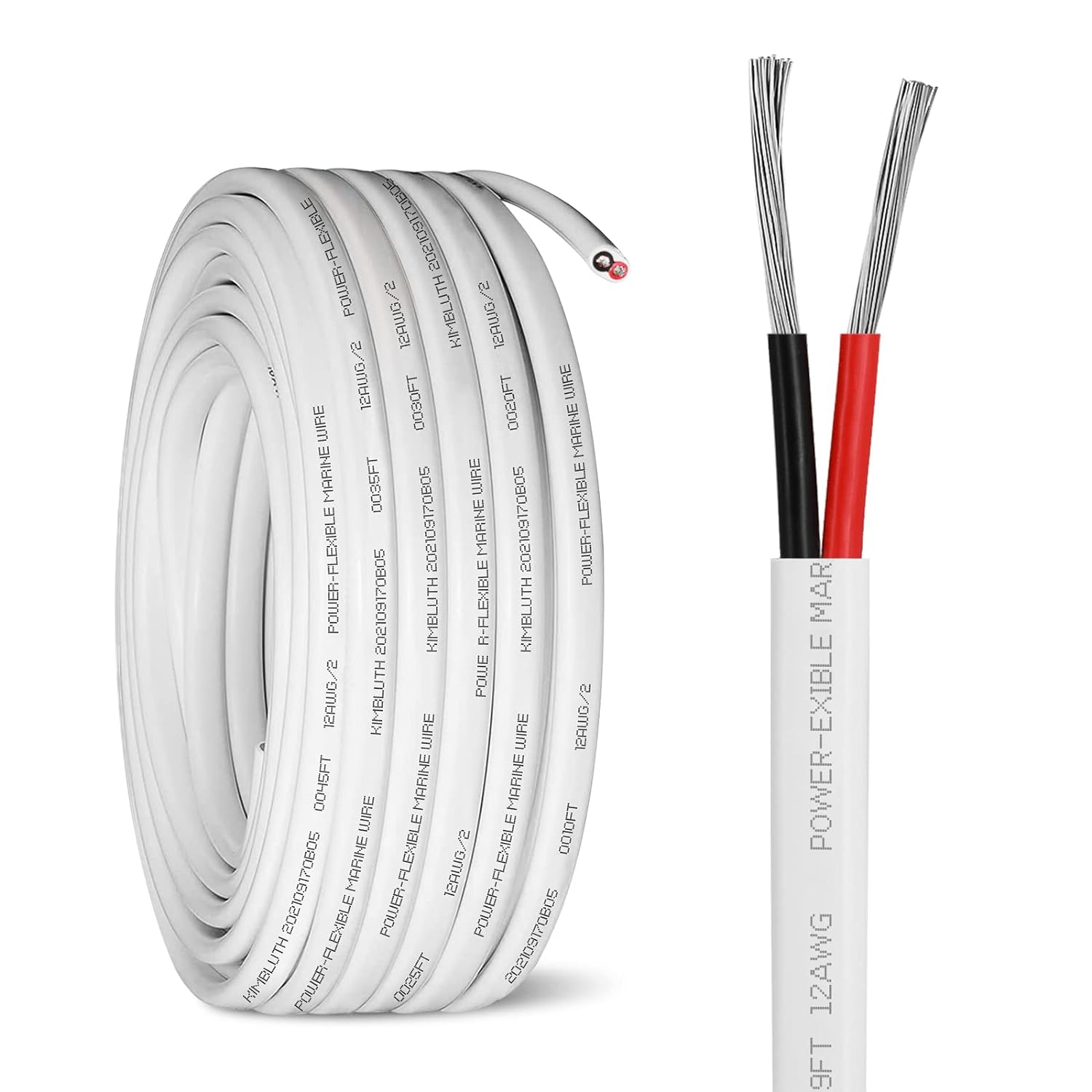 12 Gauge Duplex Marine Wire, Special Boat Cable Tinned Copper, High-Quality 50ft...