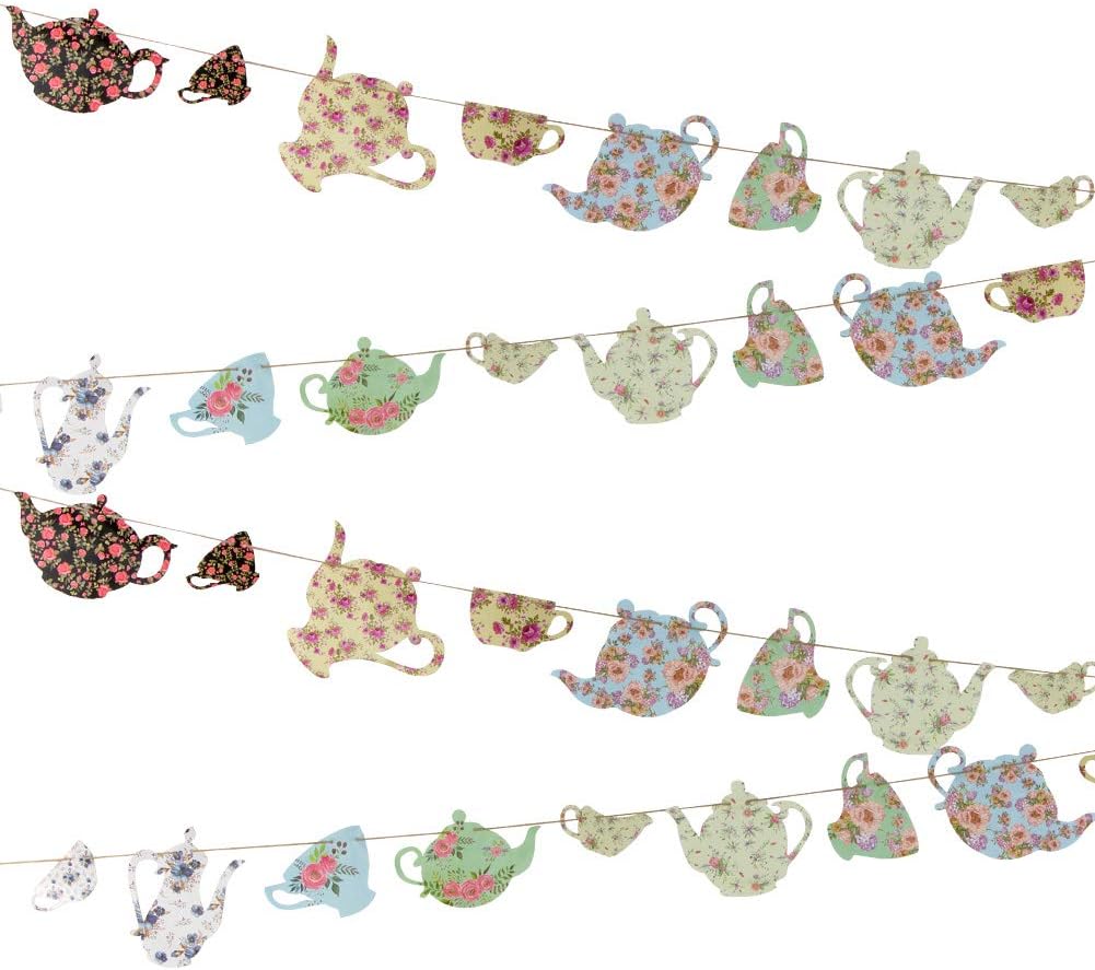 Tea Party Bunting Banner Decorations Tea Cup Vintage Banner Garland for Girls Pa...