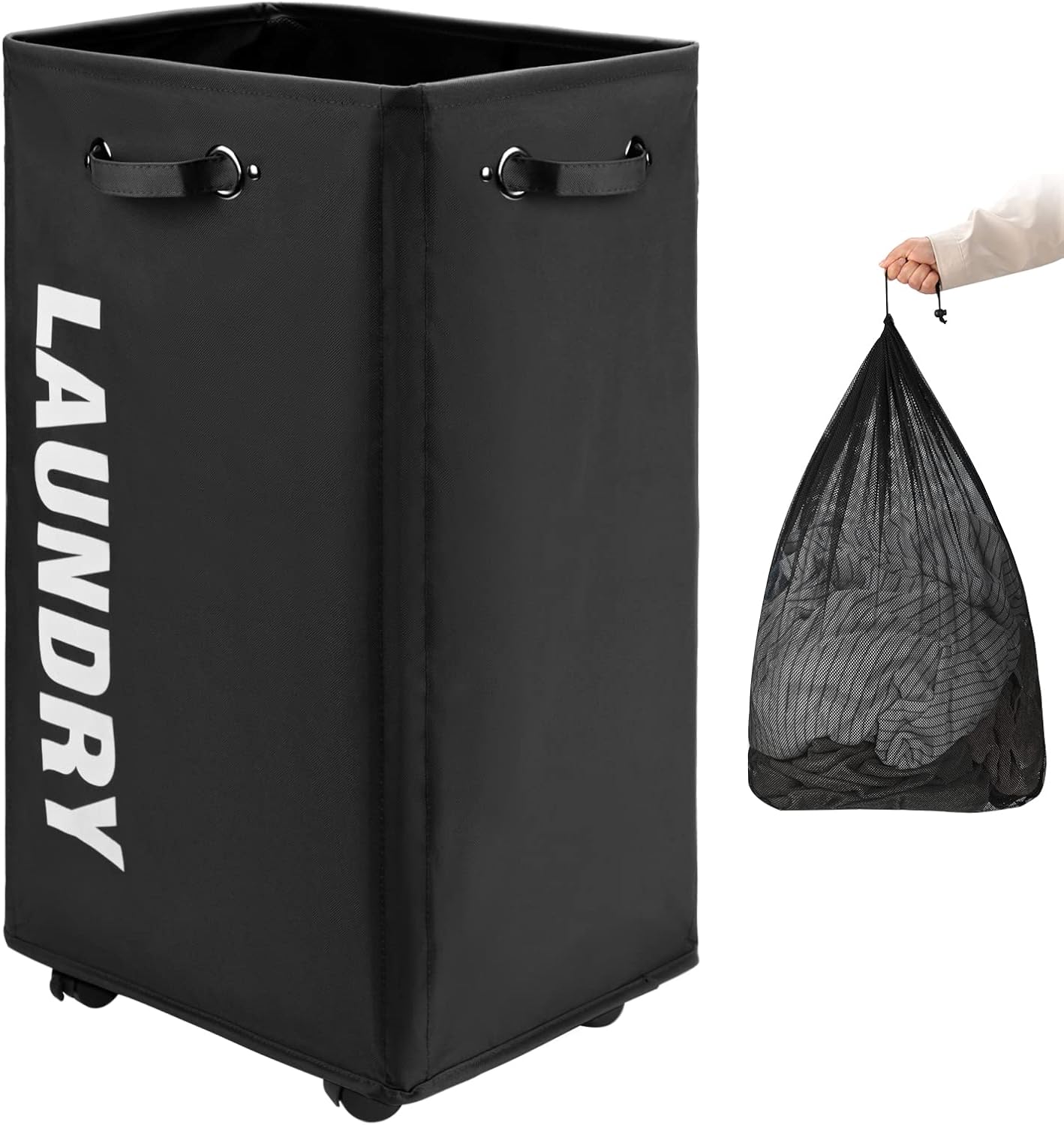 DOKEHOM 29-Inches X-Large Laundry Basket with Removable Wash Bag on Wheels, Coll...