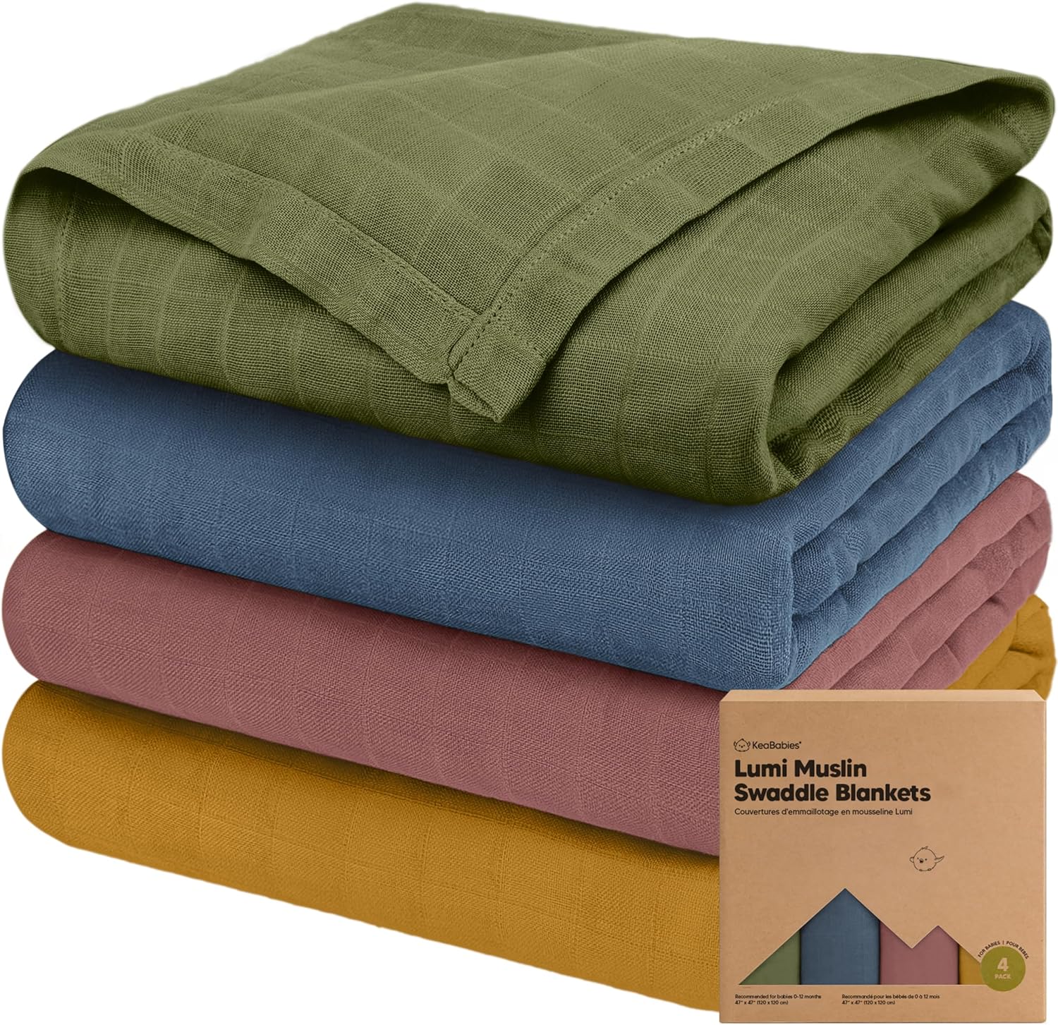 4-Pack Muslin Swaddle Blankets for Baby Boys, Girls - Organic Baby Blankets for...