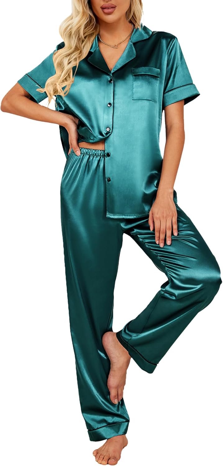Ekouaer Silk Satin Pajamas Set, Special Women's Short Sleeve Sleepwear, Innovati...
