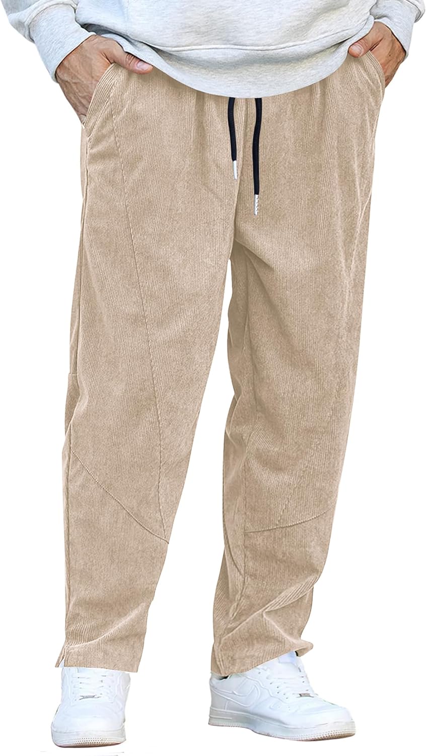 COOFANDY Men's Corduroy Pants, Special Elastic Waist Drawstring Harem Pants, Inn...