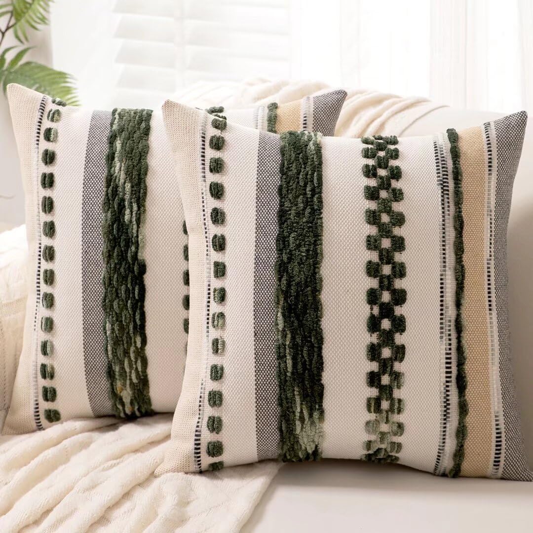 Boho Throw Pillow Covers, Special 18x18 Set of 2 Farmhouse Decorative Cushion Ca...