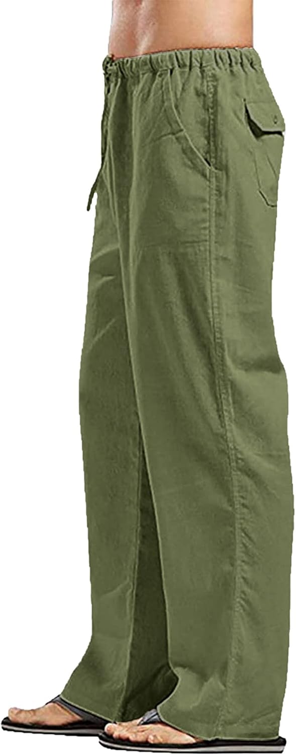 YAOHUOLE Men's Linen Pants Loose Casual Yoga Pants Straight Legs Trousers 3XL Ar...
