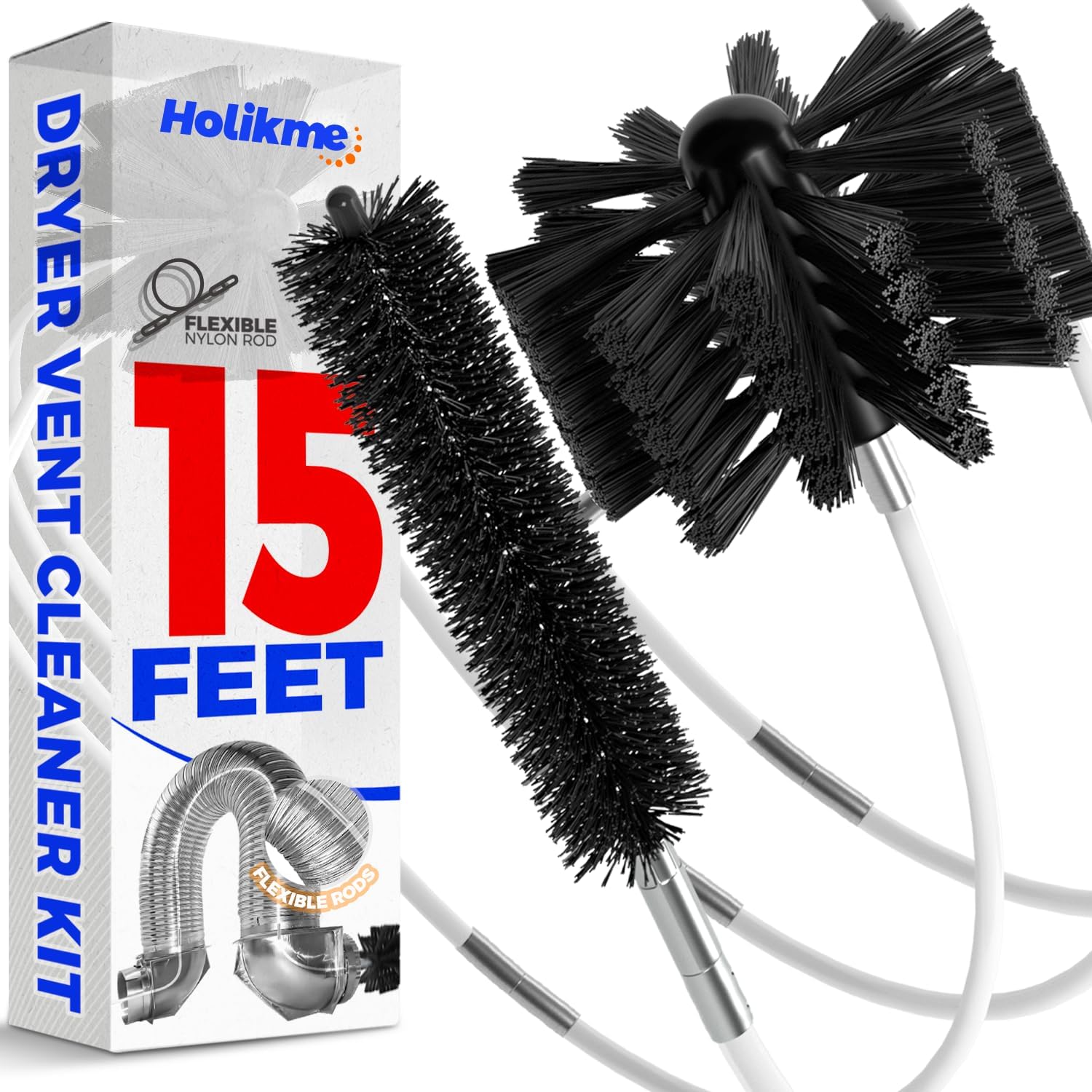Holikme 15 Feet Dryer Vent Cleaning Brush, Lint Remover, Extends Up to 15 Feet,...