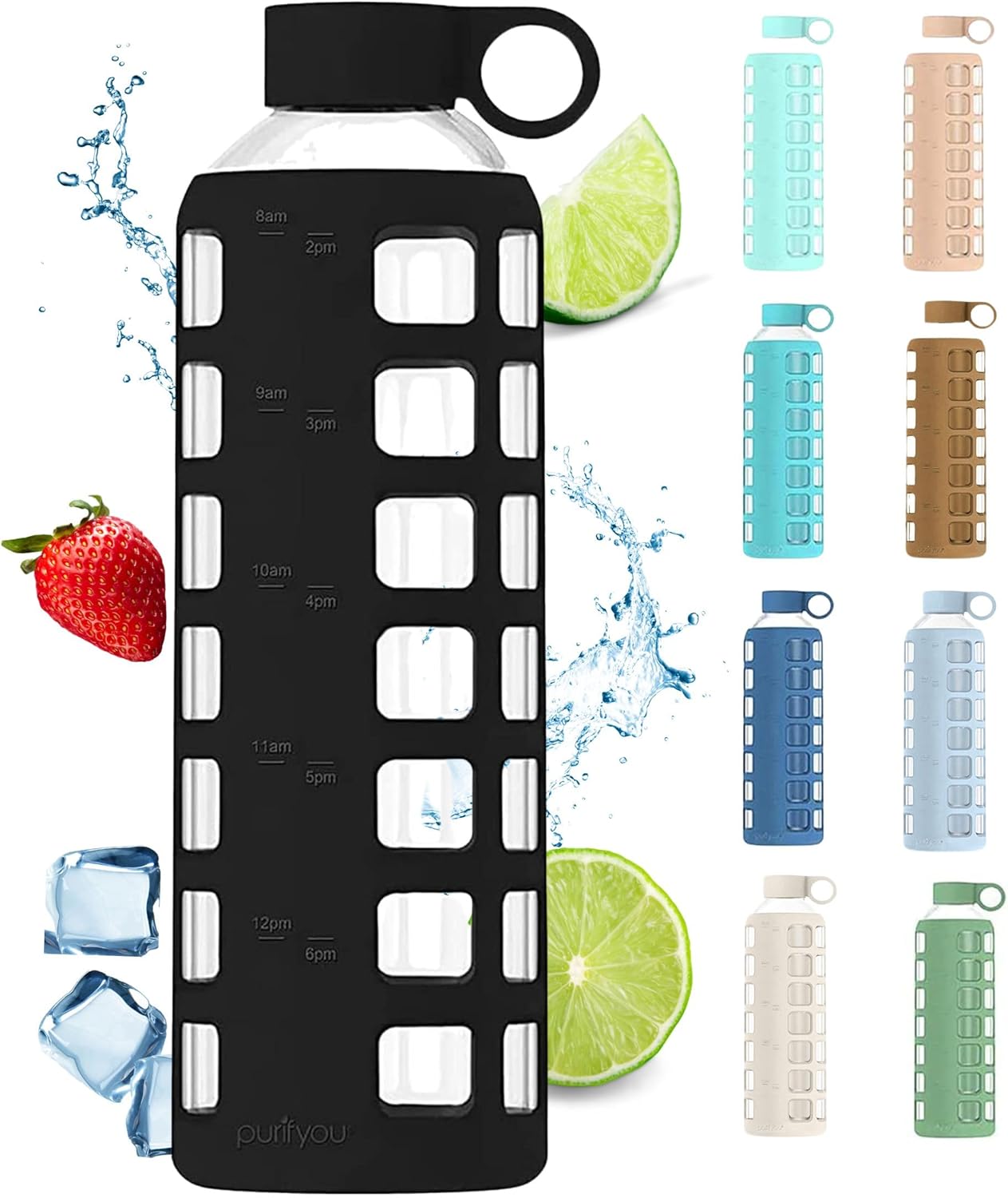 purifyou Glass Water Bottles, High-Quality Water Bottles with Volume, Innovative...