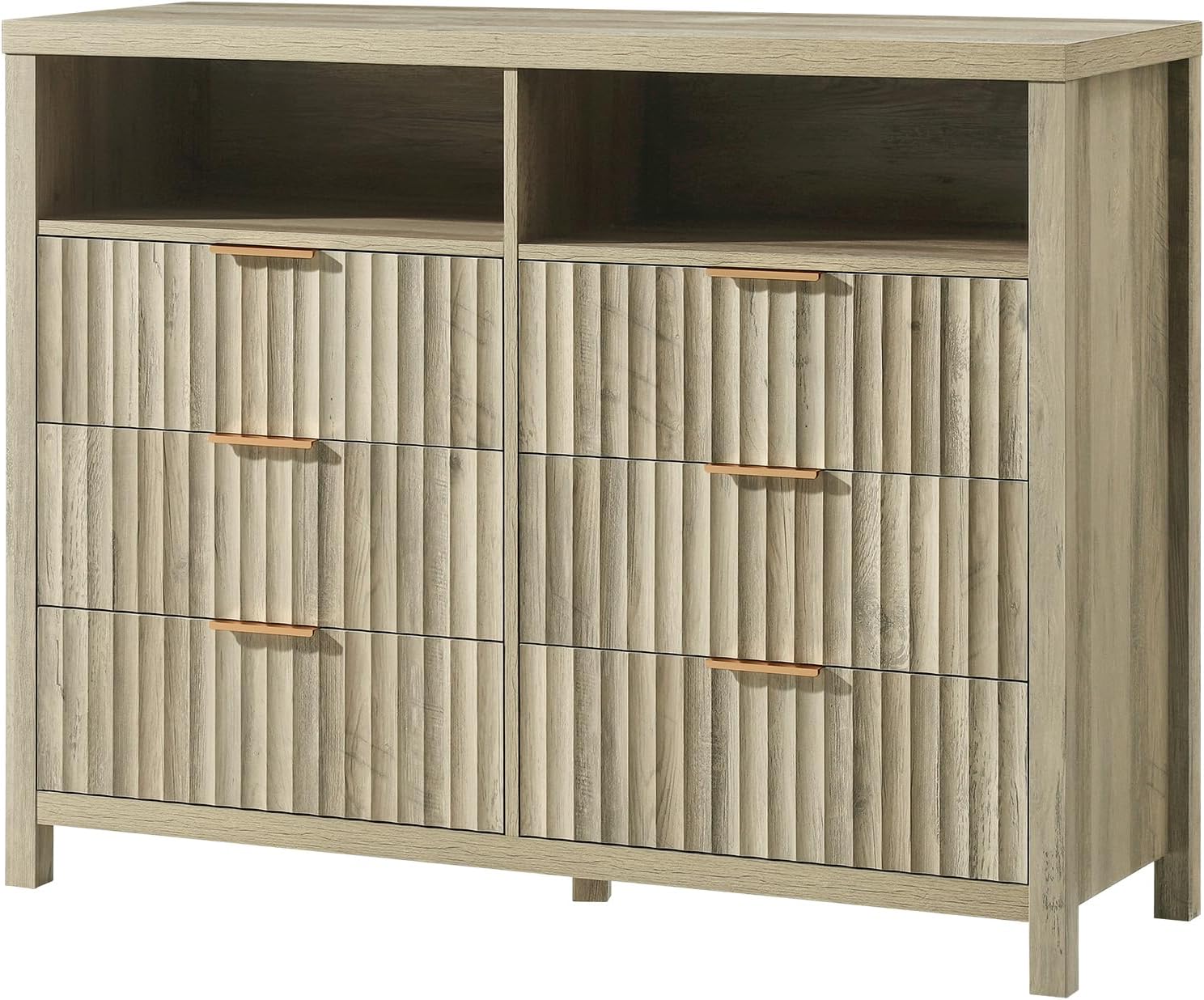 Oxford Fluted 6 Drawer Dresser for Bedroom, Wide Modern Wooden Chest of Drawers...