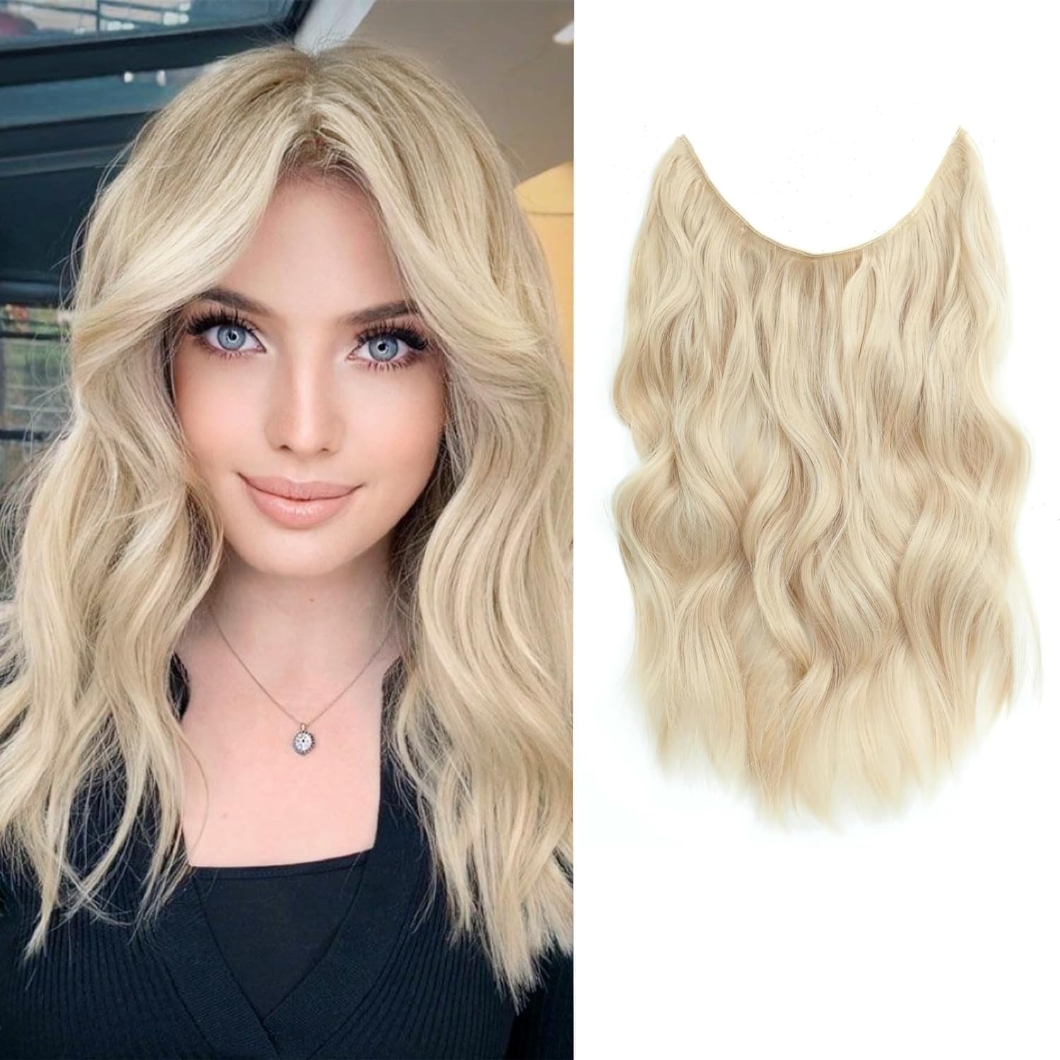 Ms TAj Bleach Blonde Halo Hair Extensions, Special Hair Extensions with Adjustab...