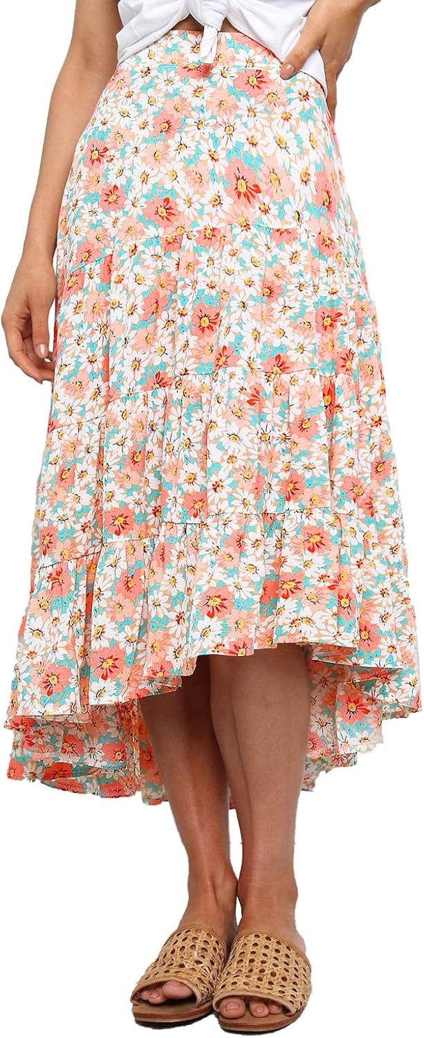 PRETTYGARDEN Women's Skirt, Special Ditzy Floral Print Midi Skirt, Innovative Bo...