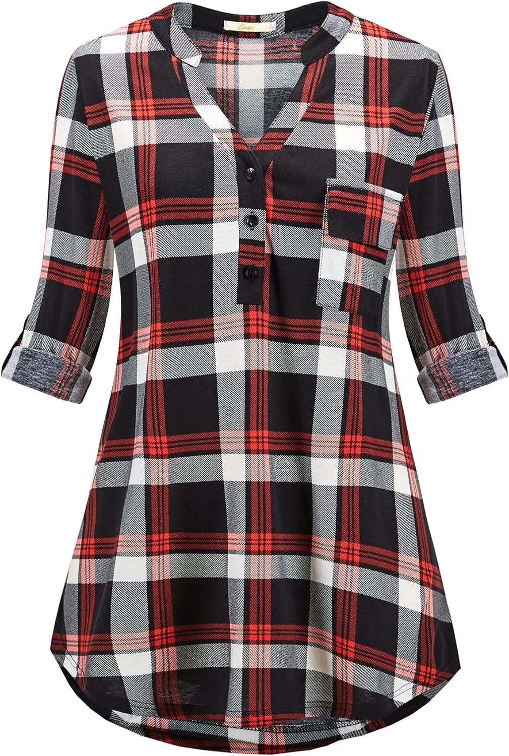 Style Slice Tunic Tops for Women UK，Checked Ladies Tops V-Neck，Plaid Blouses f...