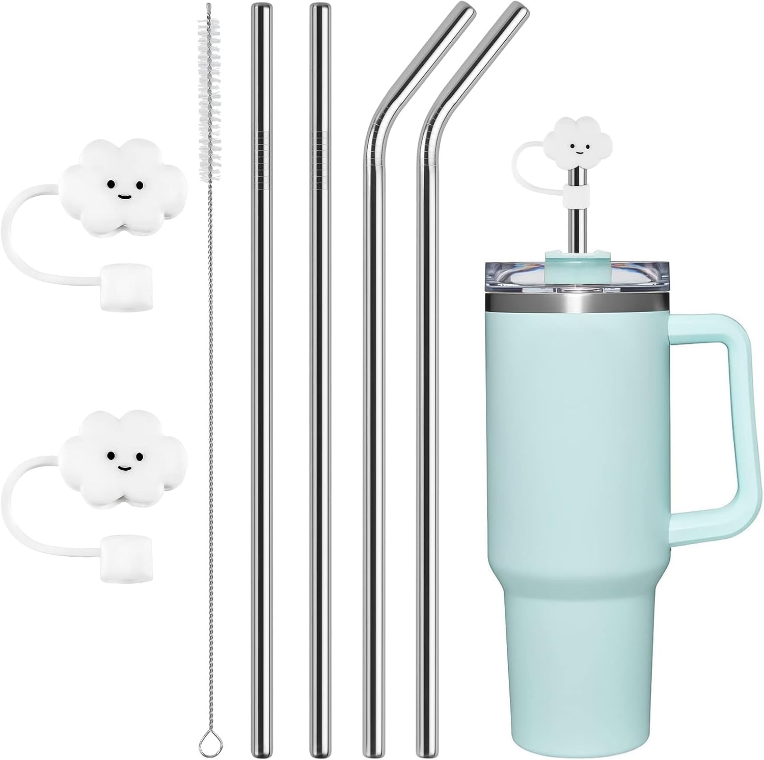 AUAUY 4 PCS Stainless Steel Replacement Straws for Stanley 40oz Cup, Reusable St...