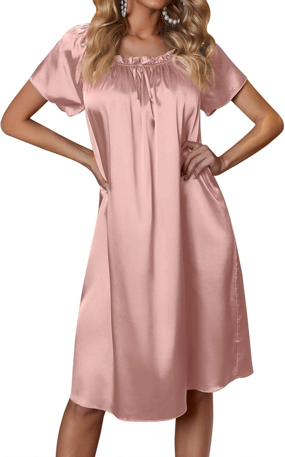 Ekouaer Women's Satin Silk Nightgown, Special Pleated Sleepwear, Innovative Loos...