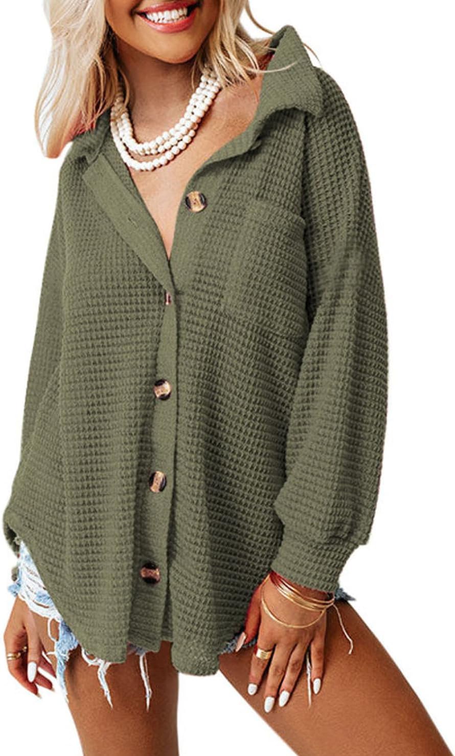 Dokotoo Womens Shacket Jacket, Special Waffle Knit Jacket, Innovative Casual Lon...