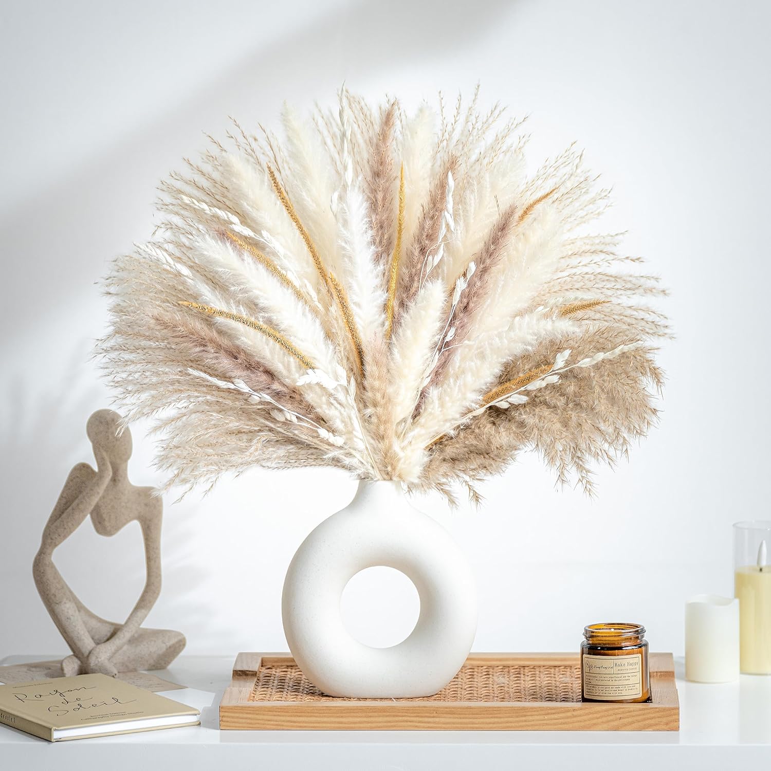 70PCS Natural Dried Pampas Grass Boho Home Decor Bouquet Phragmites Dried Flower...