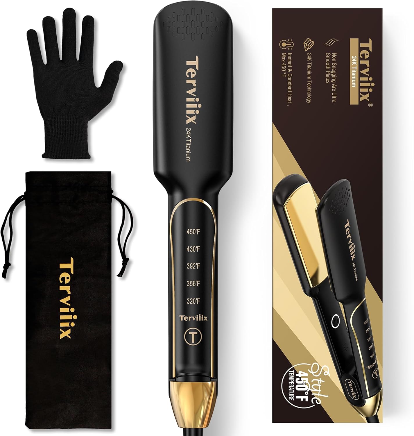 Terviiix Titanium Flat Iron Hair Straightener - ARC Non-Snagging for Smooth, One...