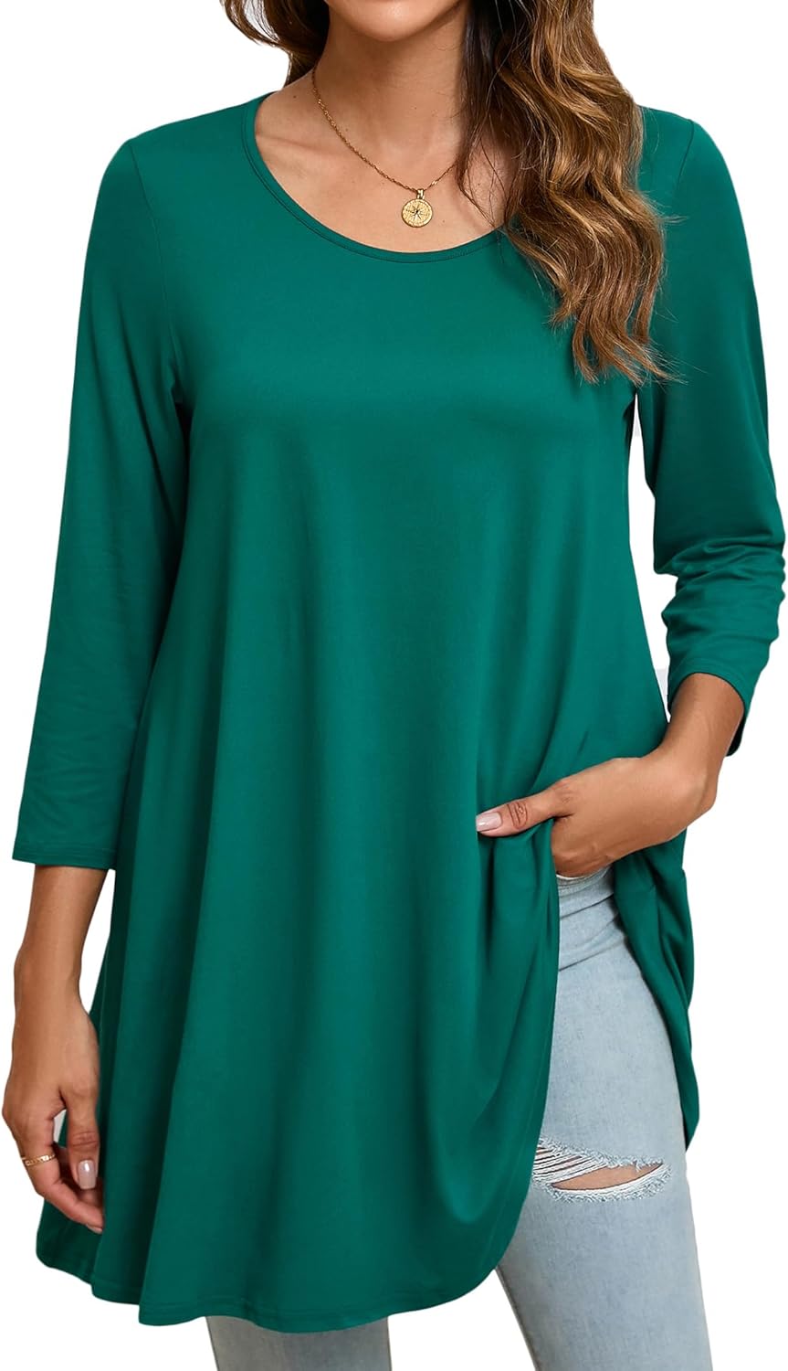 Enmain Womens Casual Tunic Top 3/4 Long Sleeve Longline Blouse Ladies Swing Tuni...