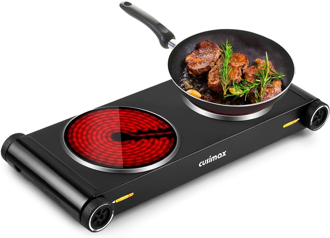 CUSIMAX Double Hobs with Concealed Handle, 2400W Electric Hob Double Hot Plate,...