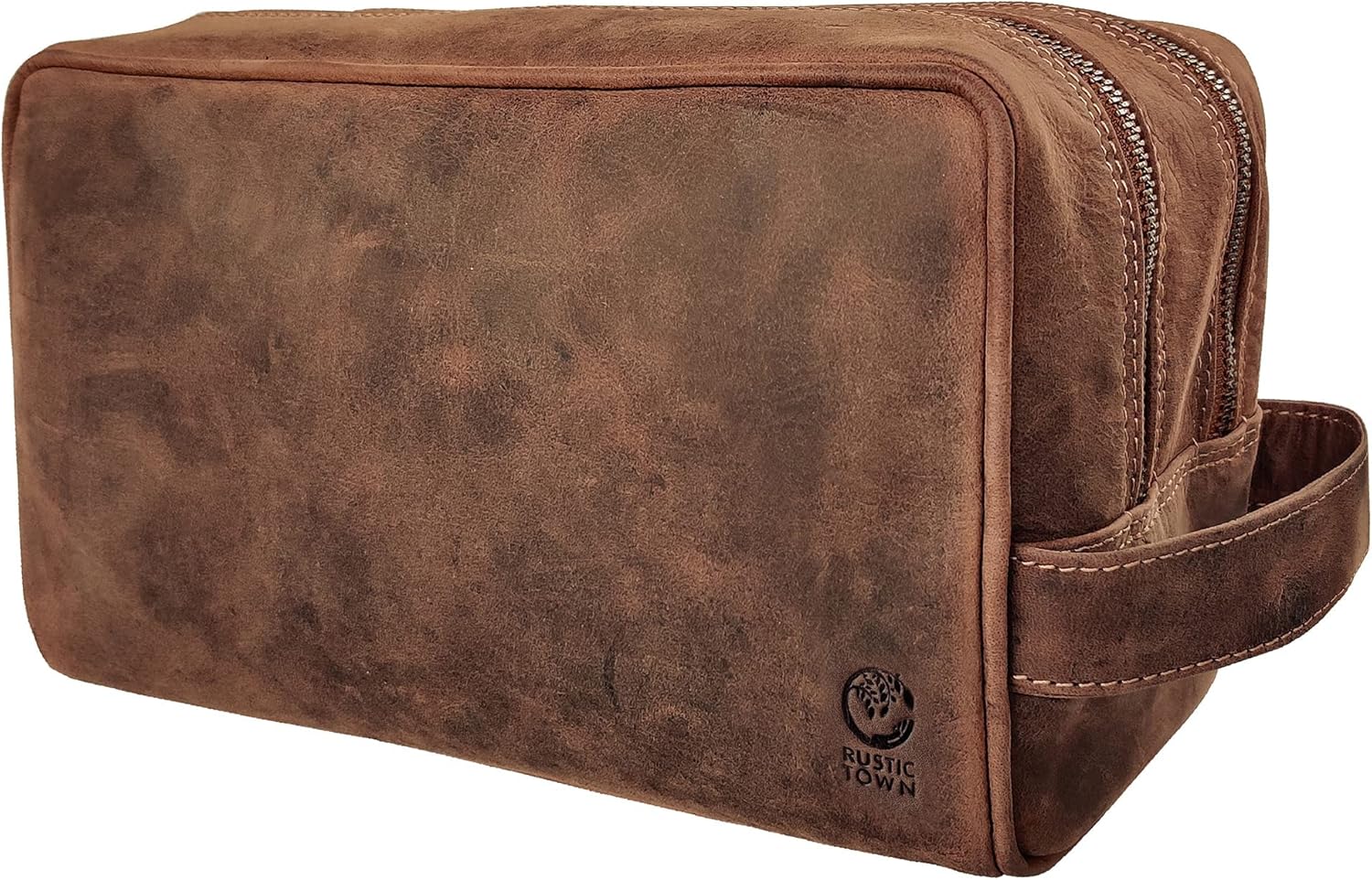 Full Grain Leather Handmade Travel Toiletry Bag - Wash Bag, Shaving Kit and Make...