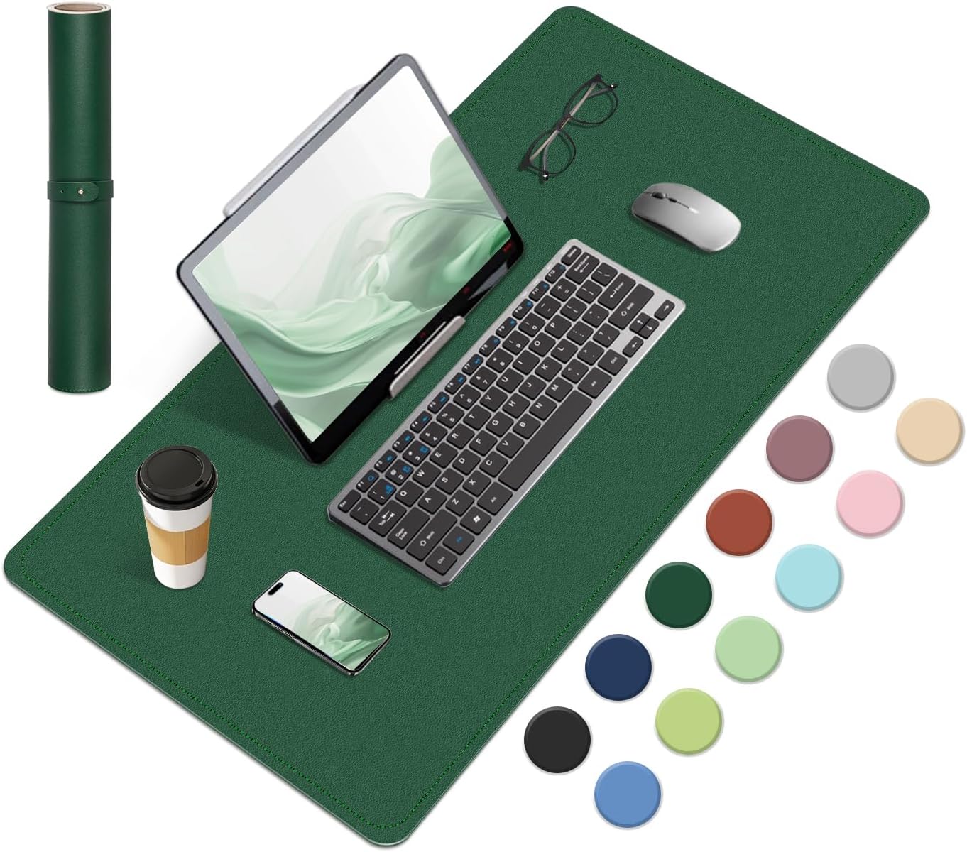 BLESWIN Non-Slip Desk Mat, Natural Cork & Leather Desk Pad, Waterproof Large Mou...