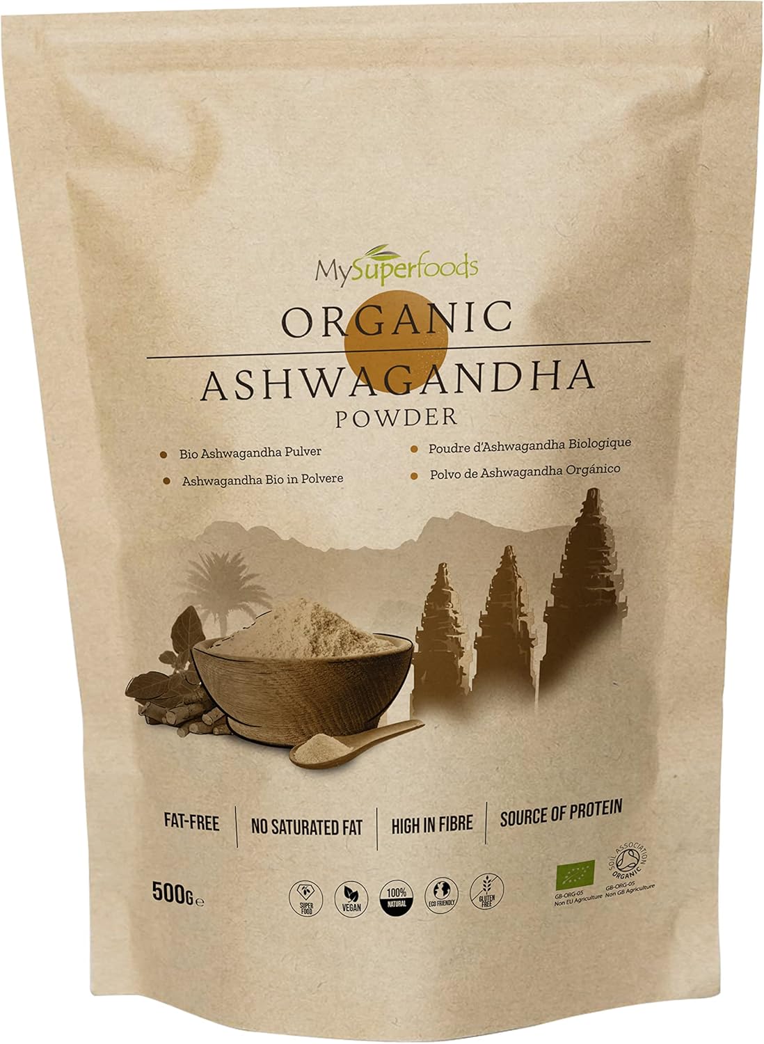 MySuperfoods Organic Ashwagandha Powder 500g, Rich Source of Vitamin B6 & B12 Re...