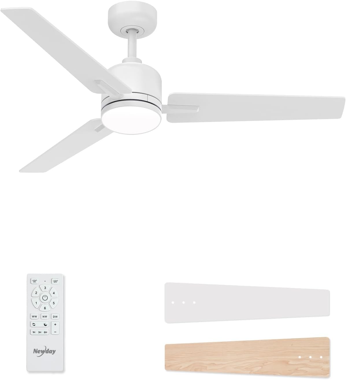 52 inch Ceiling Fans with Lights and Remote, White Ceiling Fan with Light, Rever...
