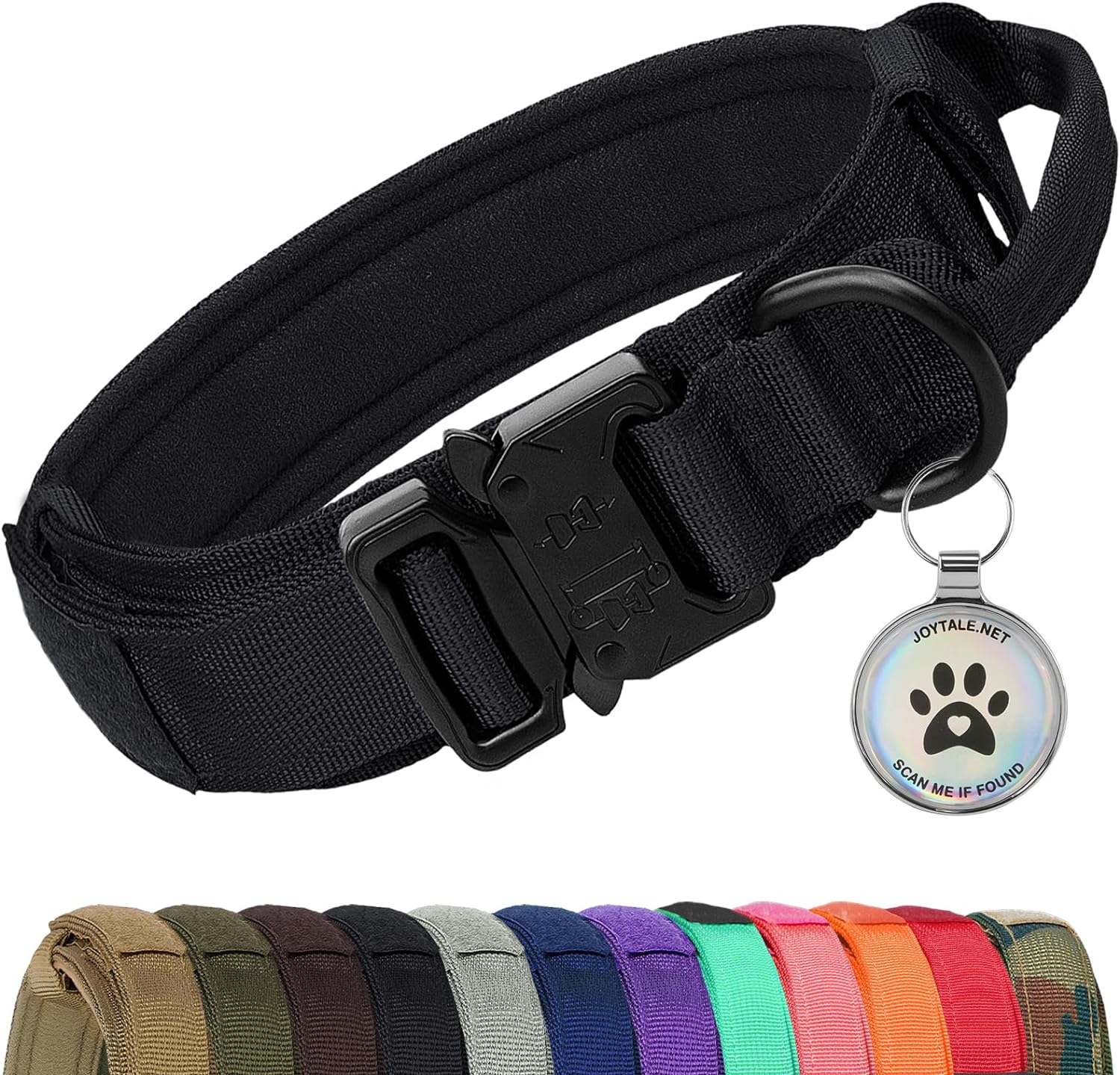 Joytale Tactical Dog Collar with Handle, Heavy Duty Military Dog Collar with QR...