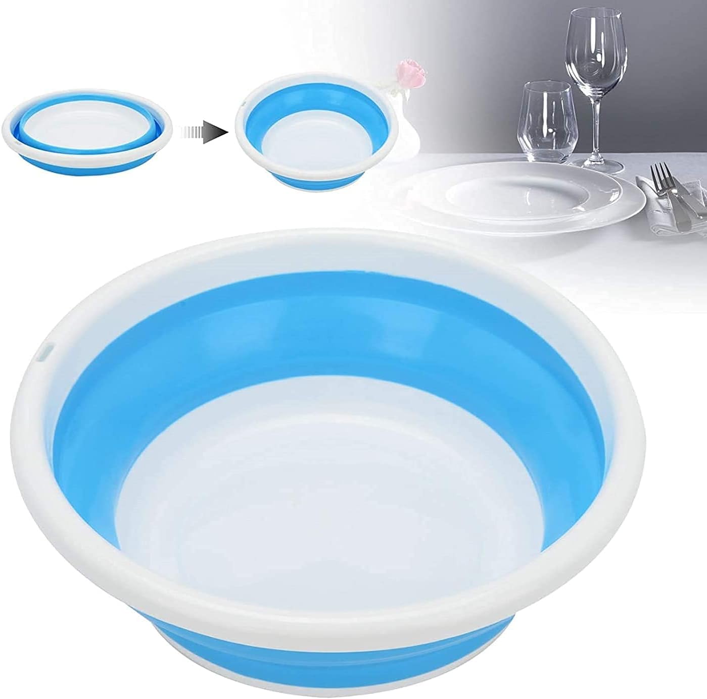 Koksi Collapsible Basket 6.41L Large Round Washing Up Bowl Basin Portable Wash D...