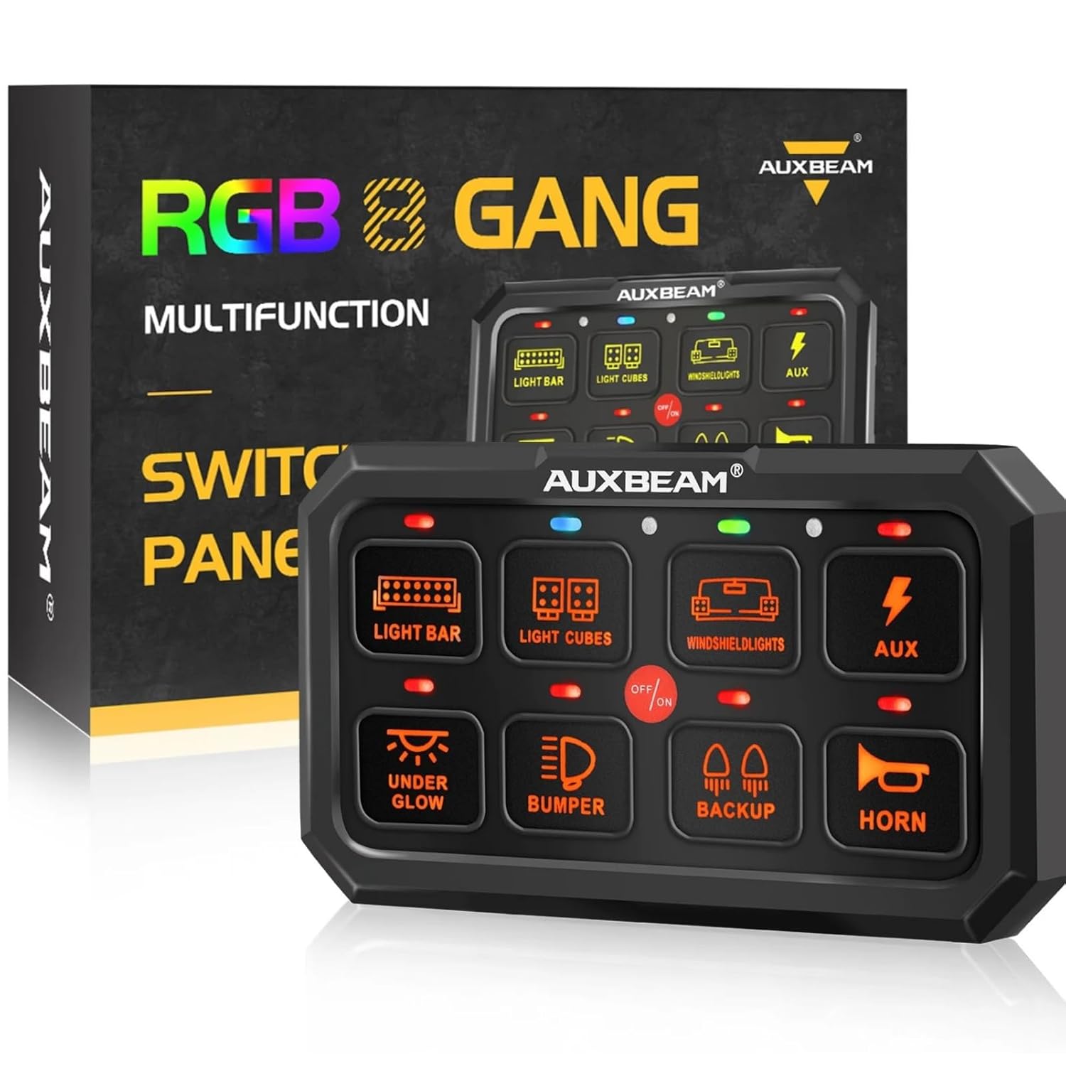 Auxbeam Switch Panel RGB 5 Inch Large 8 Gang Switch Panel RA80 XL, Toggle Moment...
