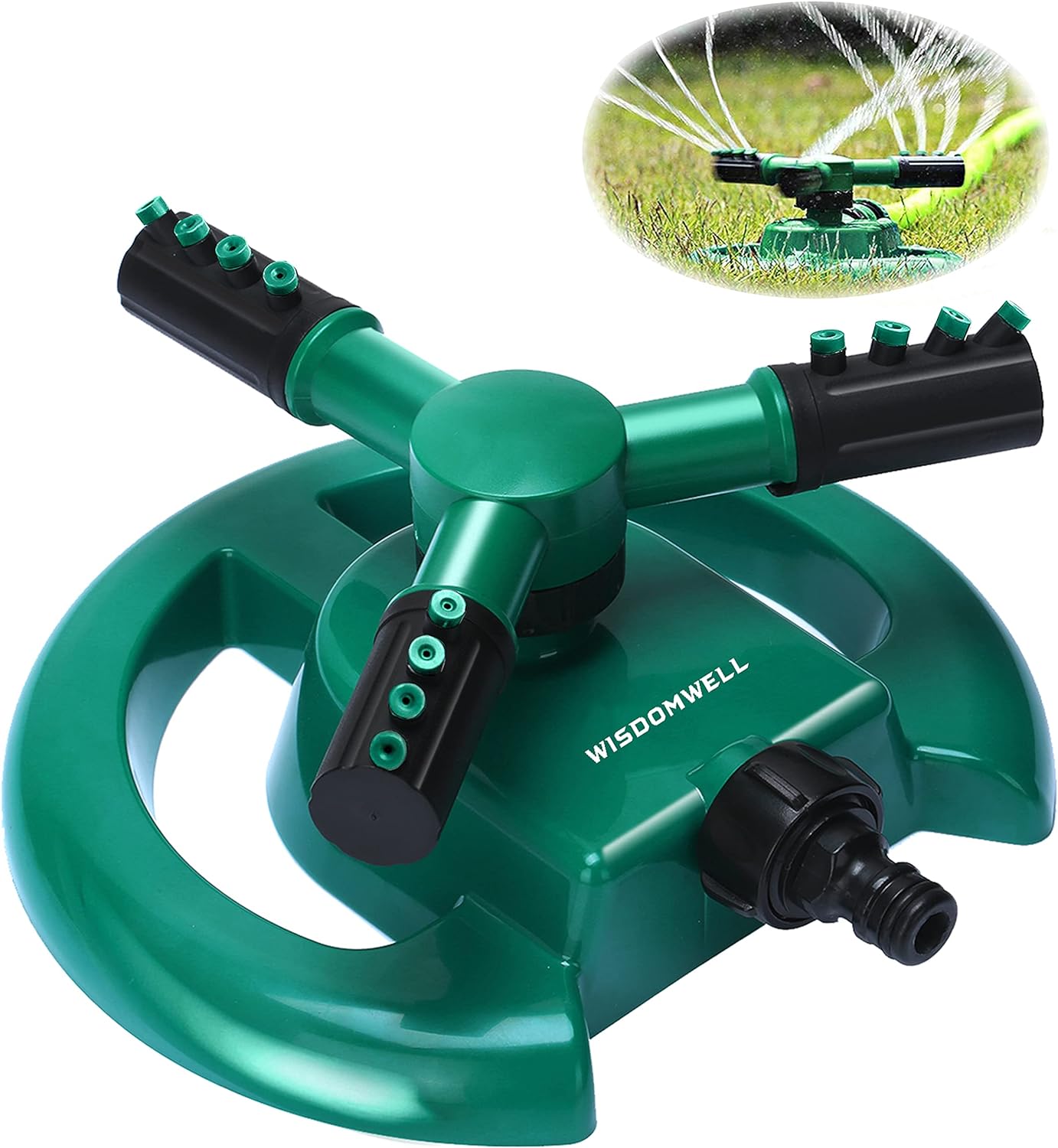 WISDOMWELL Garden Sprinkler Automatic Lawn Water Sprinkler 360 Degree 3 Arm Rota...