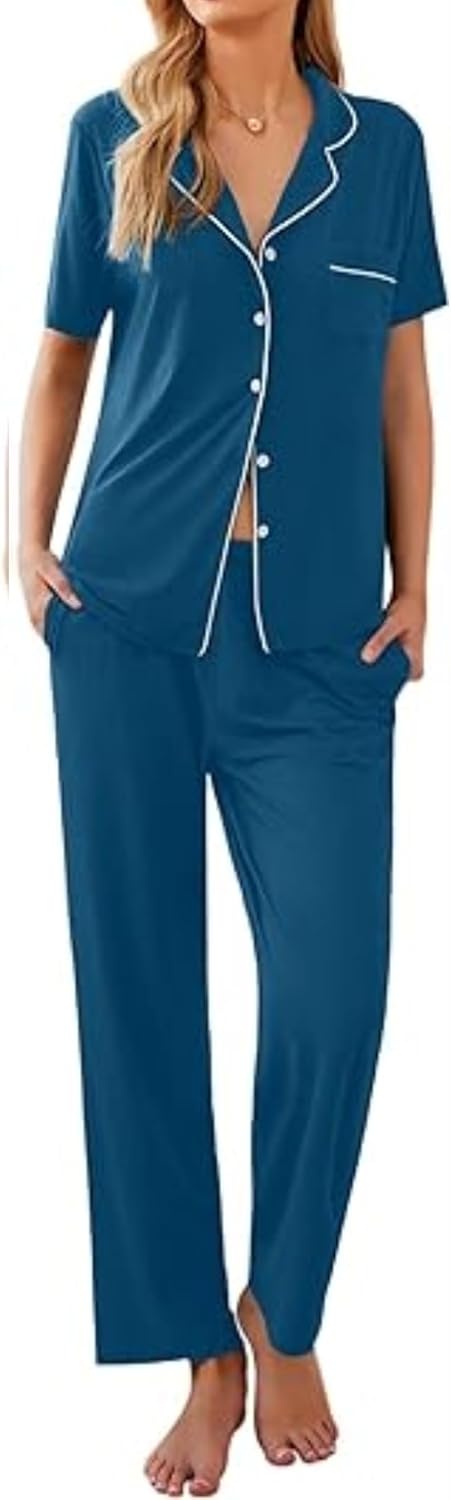 Ekouaer Women Pajamas Set, Special Button Down Sleepwear, Innovative Short Sleev...