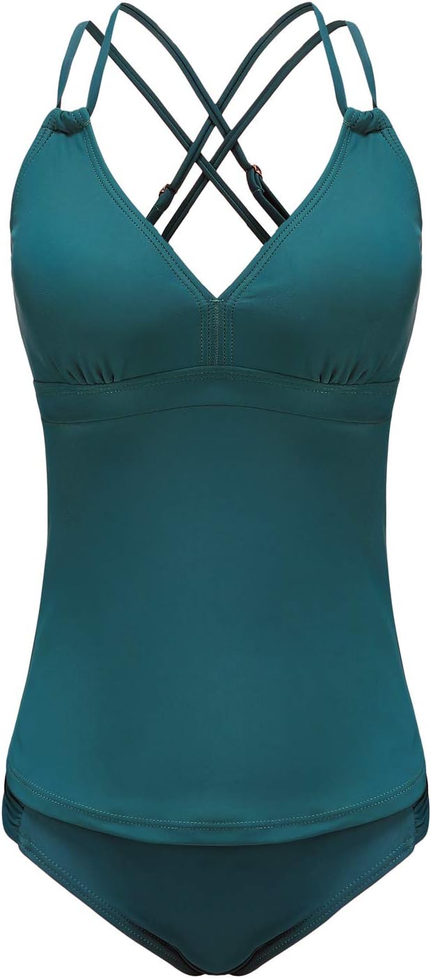 Women's Tankini Sets Two Piece Swimming Costume with Criss Cross Back Tankini To...