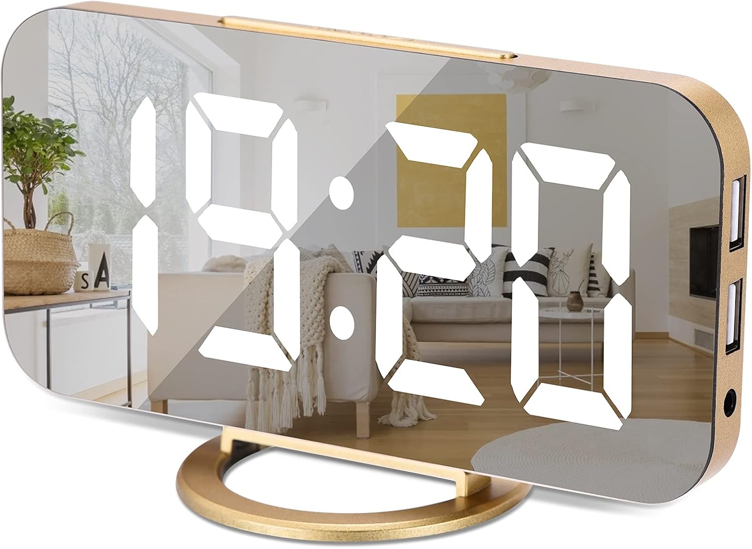 SZELAM Digital Clock Large Display, LED Electric Alarm Clock Mirror Surface for...