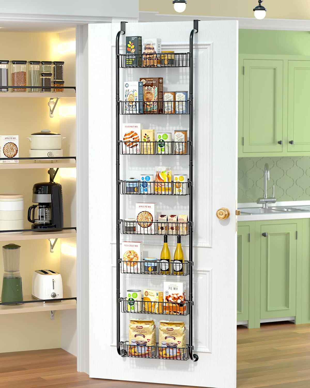 TIMEBAL 8 Tier Over The Door Pantry Organizer and Storage Rack with 8 Full Baske...