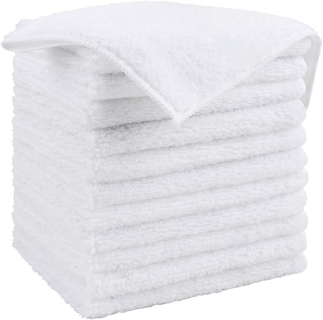 HOMEXCEL Microfibre Cleaning Cloth White, 12 Pack Premium Microfibre Towels for...