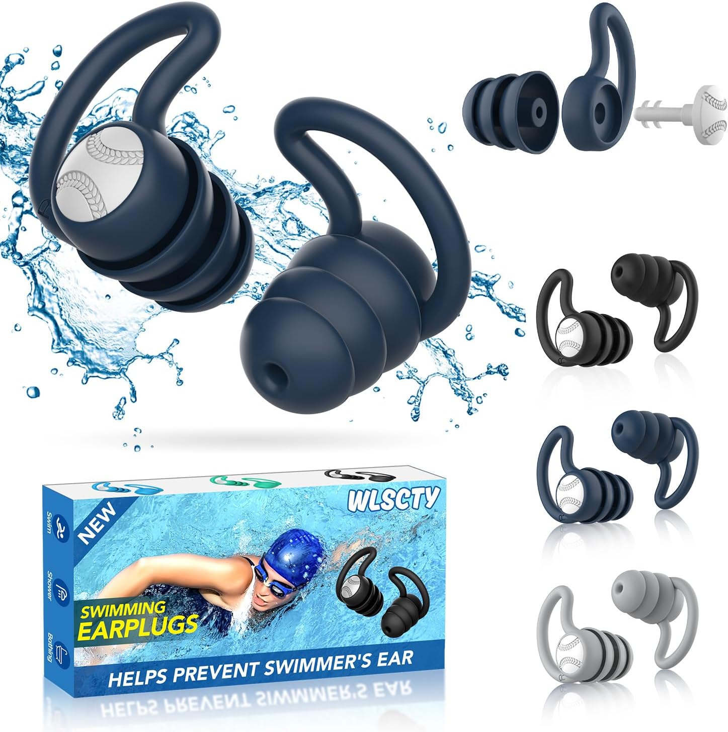 Waterproof Swimming Ear Plugs, Special Ear Protection for Adults, Innovative Sil...