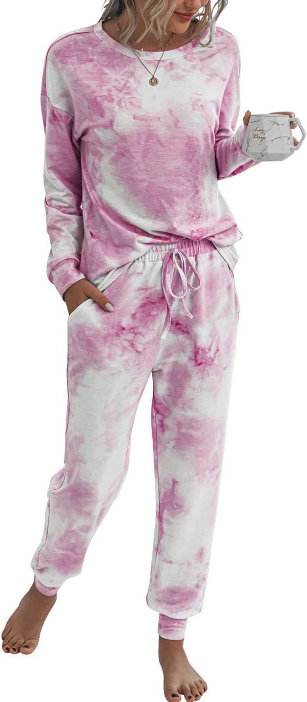 PRETTYGARDEN Women's Tie Dye Two Piece Pajamas Set, Special Long Sleeve Sweatshi...