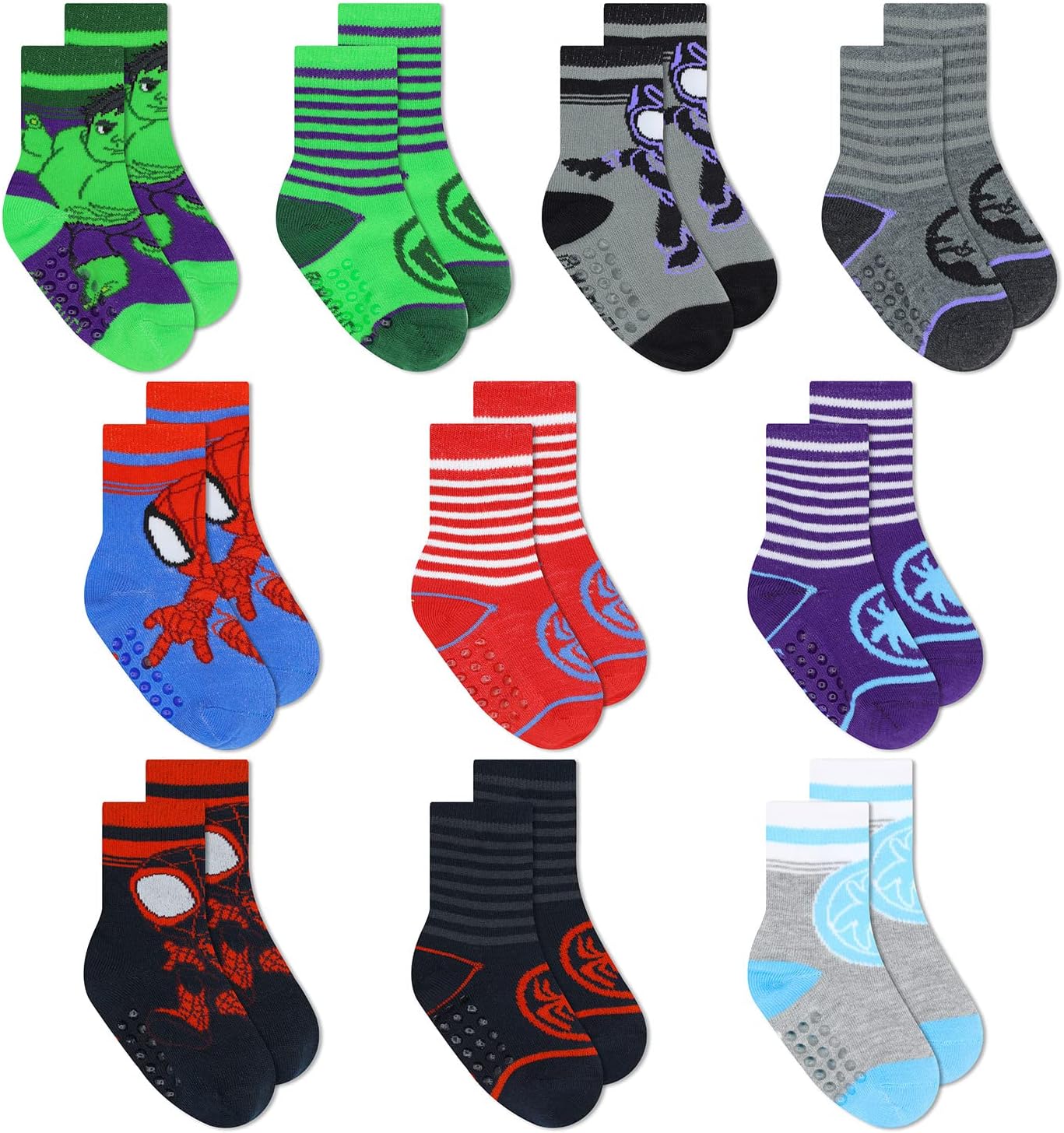 Spiderman Grip Socks, Special Socks for Toddler Boys, High-Quality 10 Pack Socks...