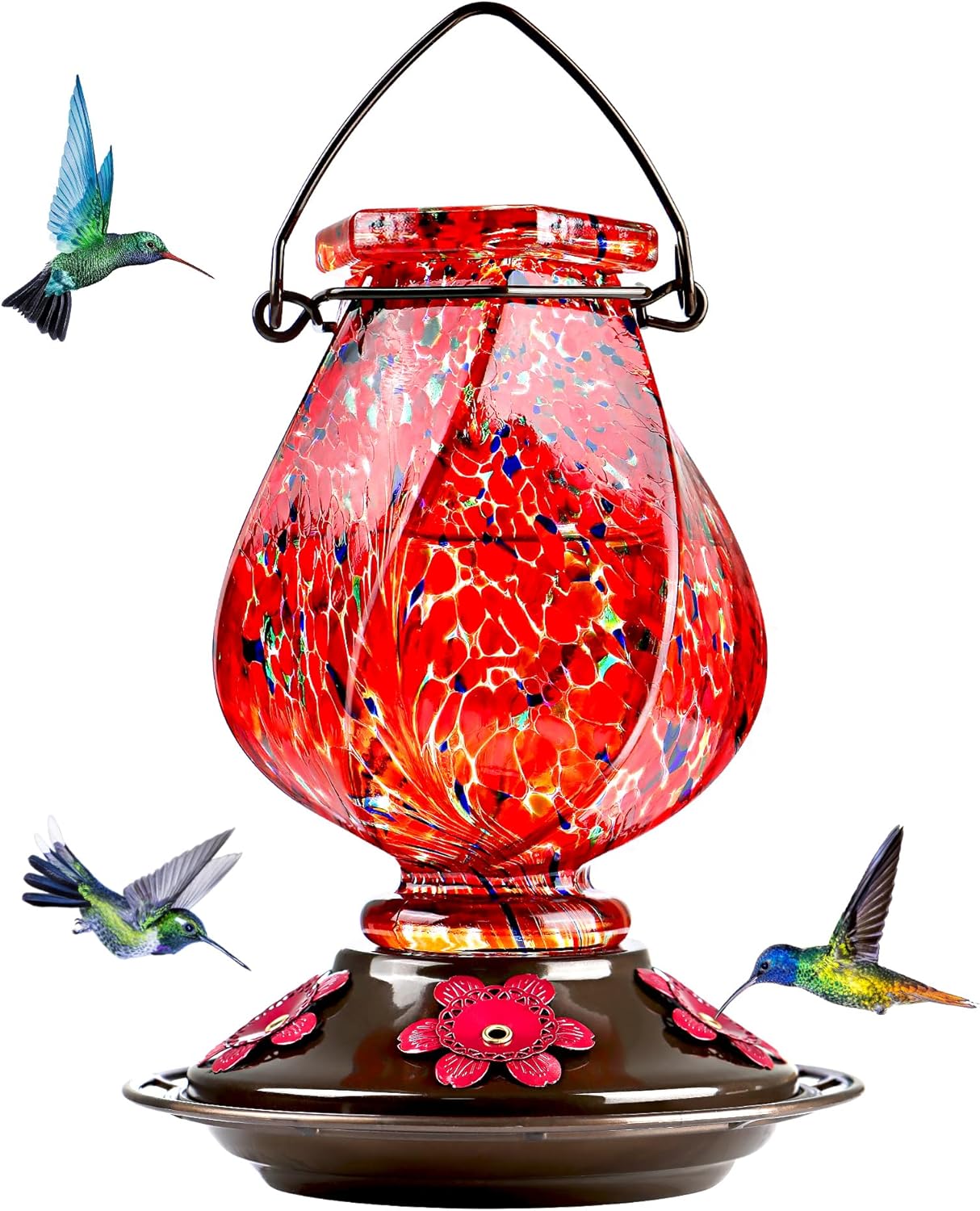BOLITE Hummingbird Feeder, Hand Blown Glass Hummingbird Feeders for Outdoors Han...