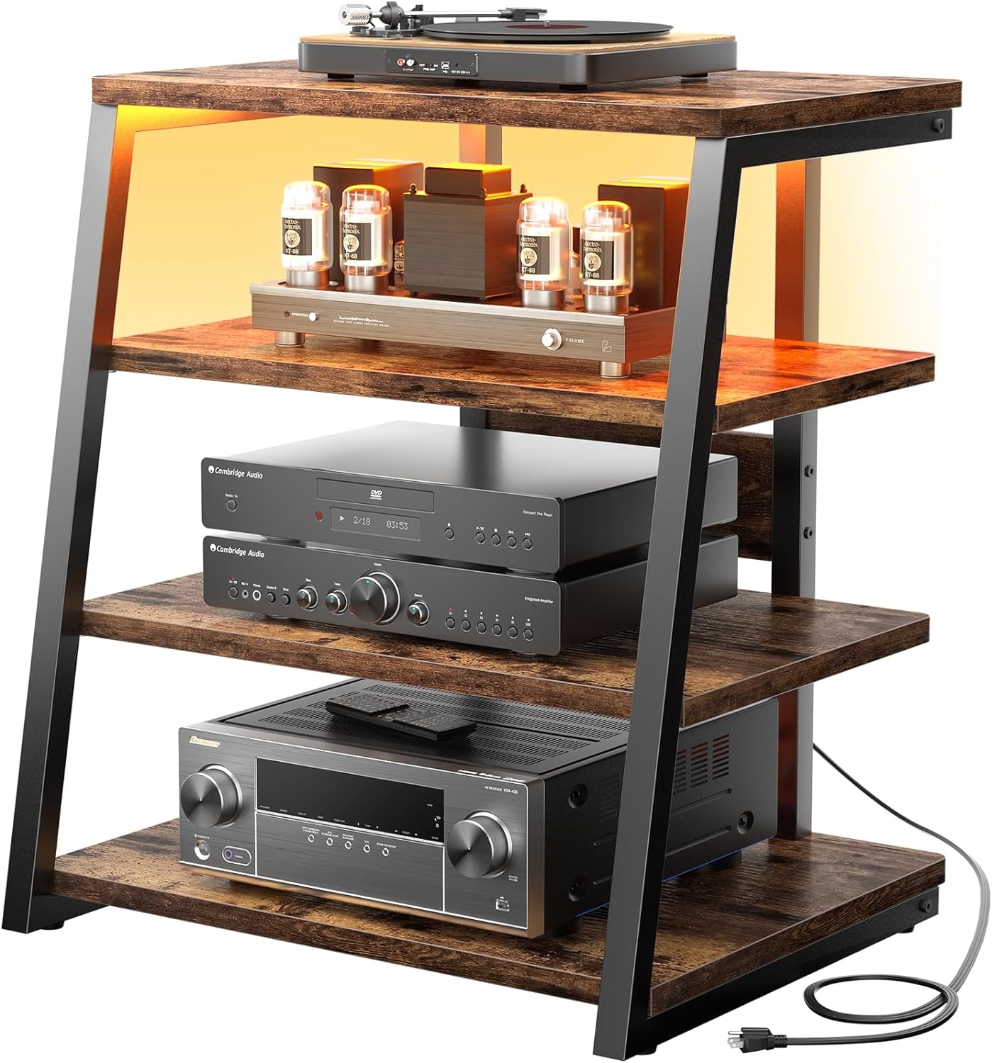 armocity 4-Tier AV Media Stand with Power Strips, Corner TV Stand with LED Light...