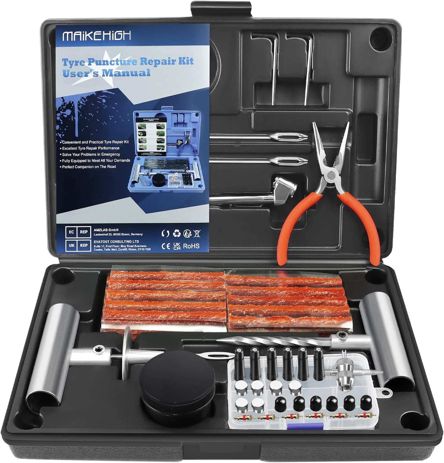 MAIKEHIGH Tubeless Tyre Repair Kit, 88 Pcs Heavy D...