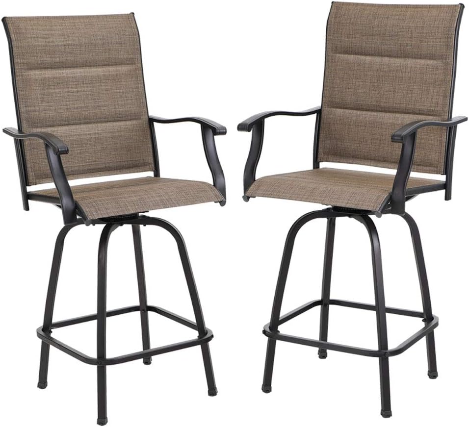 PHI VILLA Outdoor Swivel Bar Stools Set of 2, High Top Patio Chairs with Padded...