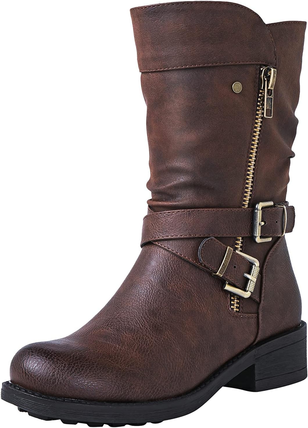 GLOBALWIN Women's Biker Boots, Special Mid Calf Boots for Women, Unique Low Heel...