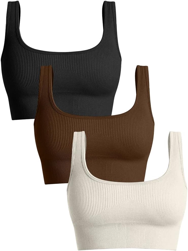OQQ Women's 3 Piece, Special Workout Tank Top with Medium Support, Innovative Ri...