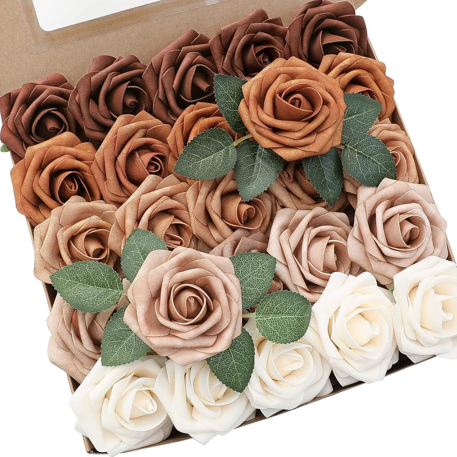 Floroom Artificial Flowers 25pcs Real Looking Earth Tones Ombre Colors Foam Fake...