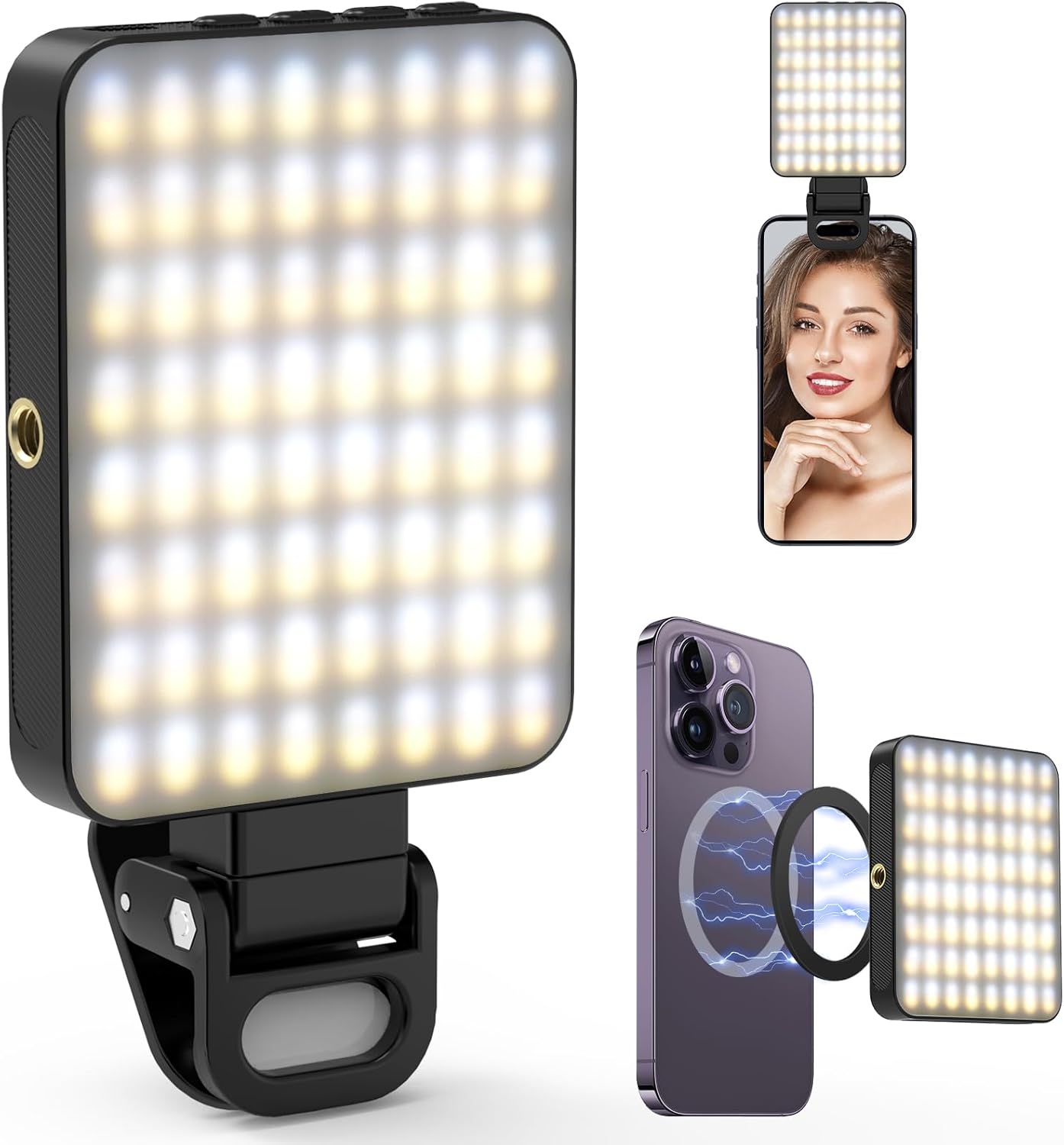 Magnetic Selfie Light, [128 LEDs] Diyife 360° Rotatable Clip on Phone Light, Vid...