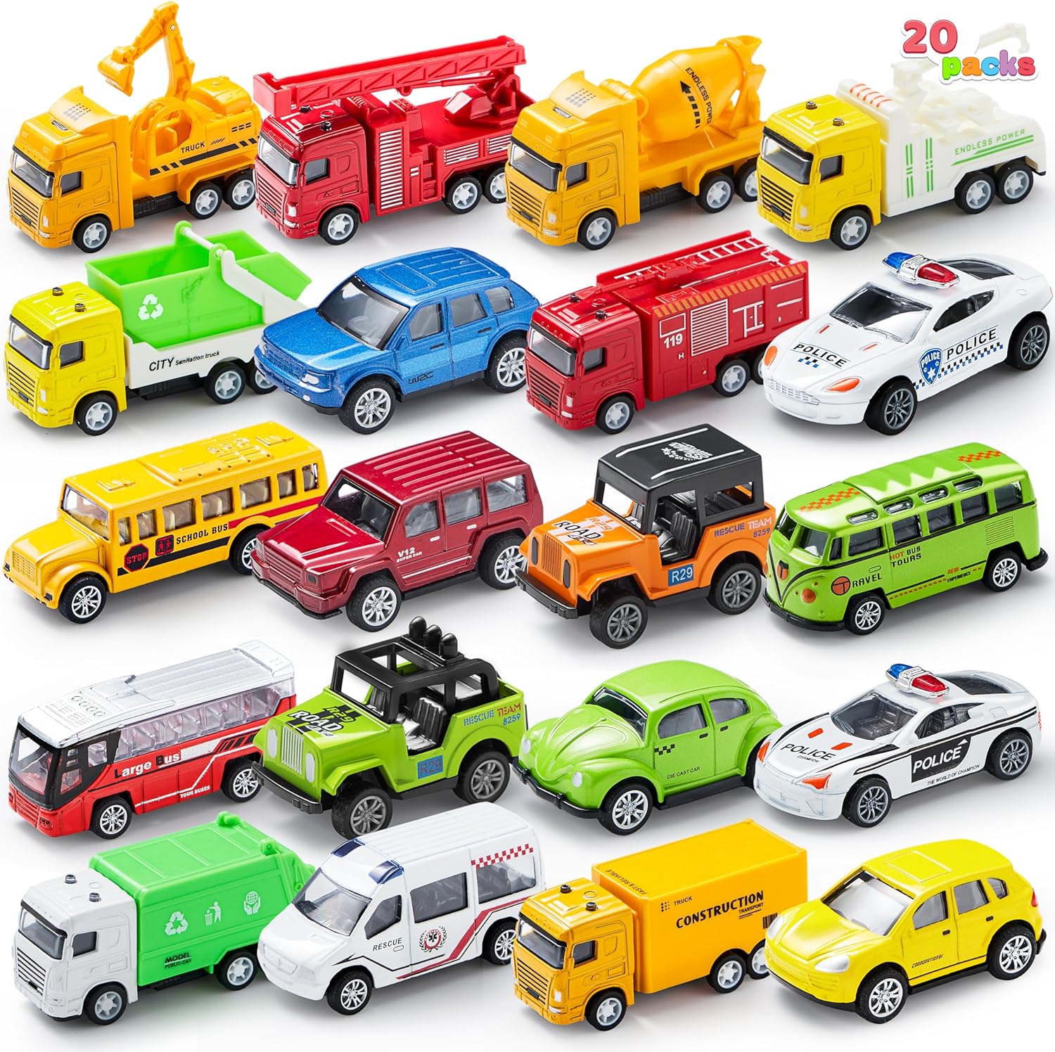JOYIN 20 Piece Pull Back Die Cast Metal Toy Car Mo...
