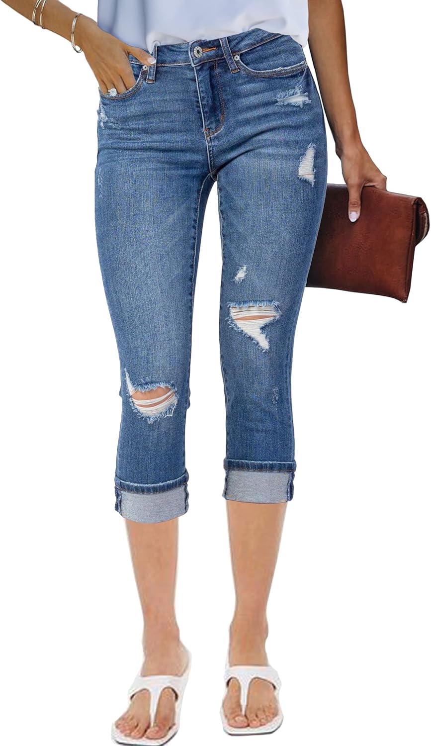 luvamia Capri Jeans for Women, Special Stretch High Waisted Denim Capris, Innova...